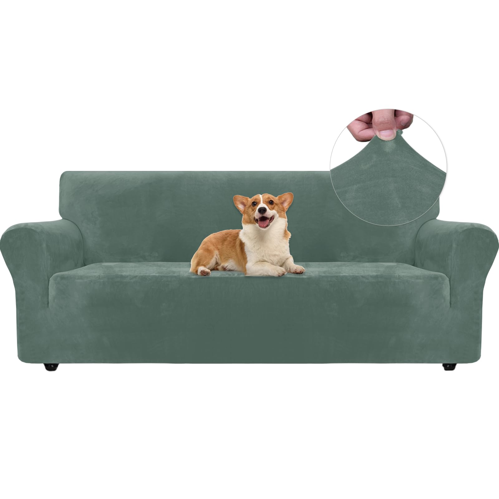 Ystyle Funda Sofa 3 Plazas, Fundas para Sofa Terciopelo, Fundas Sofa Ajustable, Cubre Sofa Elastica, Protector Sofa Gatos Arañazo Y Perros Mascotas, Funda Sofá con Reposabrazos, Verde Claro