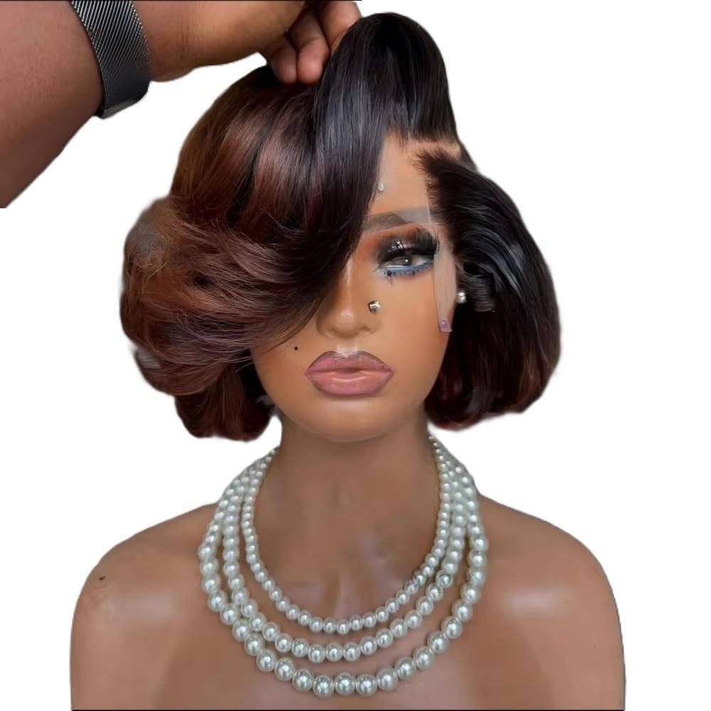 Accessori Parrucche Ombre Chotolate Marrone Bob Dritto 13x4 Parrucche Anteriori In Pizzo Per Capelli Umani 100% Capelli Vietnamiti Senza Colla A Strati(Brown)