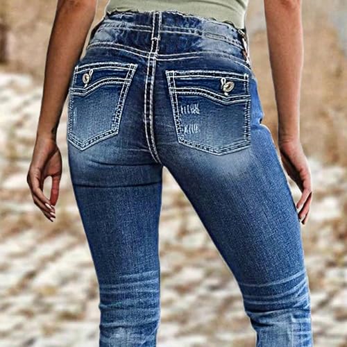 Women's Mid Wasited Flare Ripped Stretchy Jeans Bootcut Slim Button Fly Y2K Bell Bottom Denim Pants4