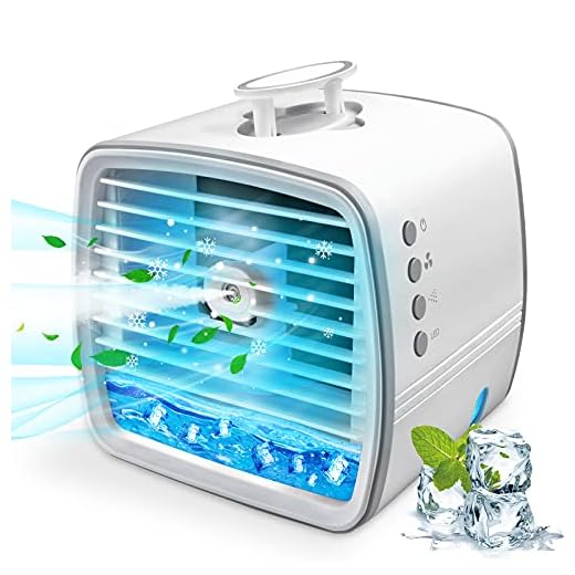 Portable Air Conditioner, Personal Air Cooler Mini Evaporative Cooling Fan, Small Space Air Conditioner with Hidden Handle, 3 Wind Speeds, 3 Spray Modes and 7 Night Lights for Room, Office,Home and Travel