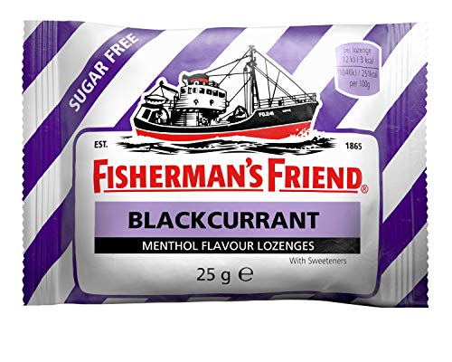 Fisherman's Friend Blackcurrant Lozenges, Sugar Free Extra Strong Menthol Throat Lozenges, Pack of 24 (25g)