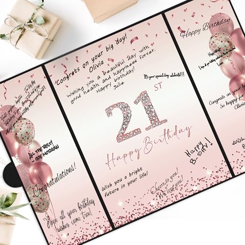 Image of DARUNAXY Rose Gold 21st Birthday Party Decorations for Girls, Happy 21st Birthday Alternative Signature Guest Book for Women Cheers to 21 Years Old Gifts 21 Birthday Signing Card Board Party Supplies