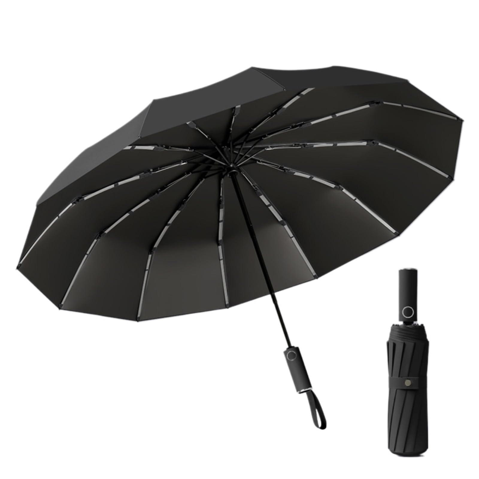 Brellux Umbrella, 264 Ribs Waterproof & Windproof Compact Umbrella, Portable Durable UV Protection Umbrellas with Strong Fiberglass Frame, Automatic Folding Travel Umbrellas for Wind & Rain(Black)