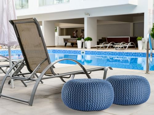 kreatives Wohnen Pouf Premium ø45cm Sitzhocker Strickpouf Innen Terrasse Pool Garten nachhaltig blau - Mallard Blue