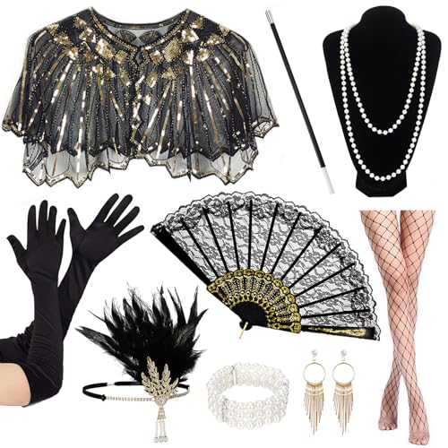 ONEPEACE Vintage 1920s Accessories – Elegant Old Hollywood Glamour Dresses with Flapper Accessories for Women and Gatsby Accessories (Flapper Fan)