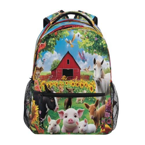 Bird Pig Sheep Horse Sunflower Backpack for School Boys Girls Adults Kids Bookbag Laptop Bag 18L