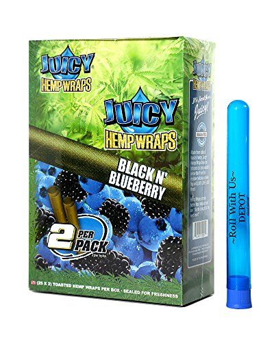 Juicy Hemp Wraps Black N' Blueberry (25 Packs, 2 Wraps Per Pack) Includes Display Box and American Rolling Club Tube (Juicy Jay's)