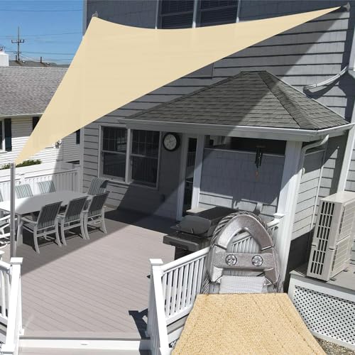 E&K Sunrise 31' x 44' x 53.8' Sun Shade Sail Right Triangle Canopy Shade Cover with A Ring Steel Cable Wire UV Block for Pergola Patio Backyard Garden Deck Outdoor (Beige)