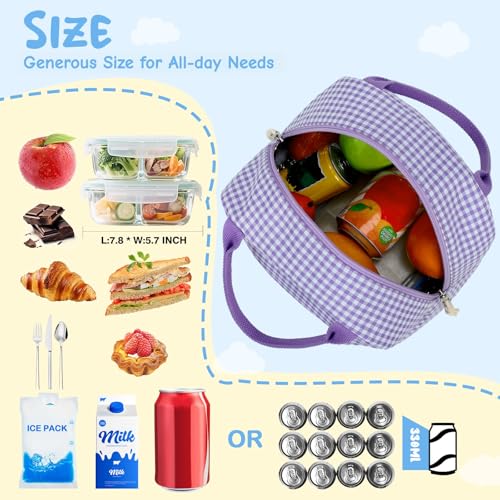 Image of CAMTOP Lunch Box Kids Insulated Lunch Bag Large Reusable Leakproof Cooler Lunch Bags for Boys Girls School Travel Picnic (Purple and White Checkered)