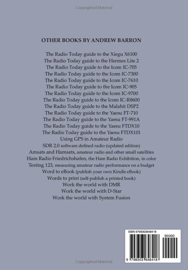 Back cover of The Radio Today guide to the Xiegu X6200, listing other books by Andrew Barron and the ISBN-13 barcode.