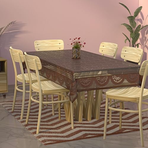 Image of Kuber Industries Circle Design Cotton 6 Seater Dining Table Cover (Brown, CTKTC32649)