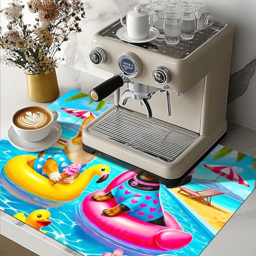 Image of HOMETITUTE Summer Stove Top Cover 28x20 Cute Pool Dogs Heat Resistant