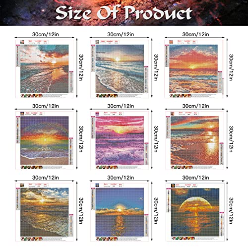 Zynery 9 Pack Diamond Painting Kits For Adults, 5D Round Drill Landscape Sea Sunrise Diamond Art Kits For Kids, Gem Art With Tools For Home Wall Decor Birthday Gift (12X12In) #TOP1