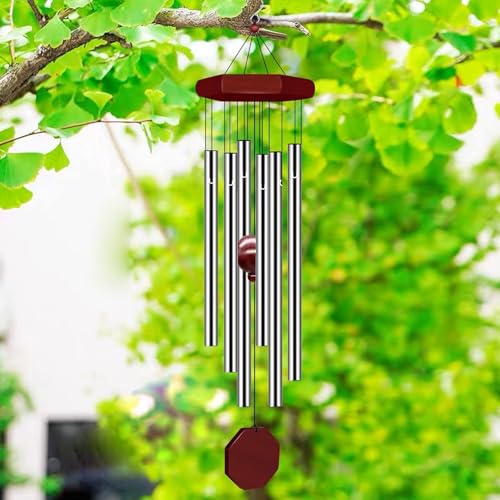 Image of prexi Wind Chimes for Home Balcony Decor Items 6 Pipes Hanging Bells Six Rods for Positive Vibrations & Energy Garden Outdoors Office Melodious Metal Wind Chimes Sound. (Silver Colour)