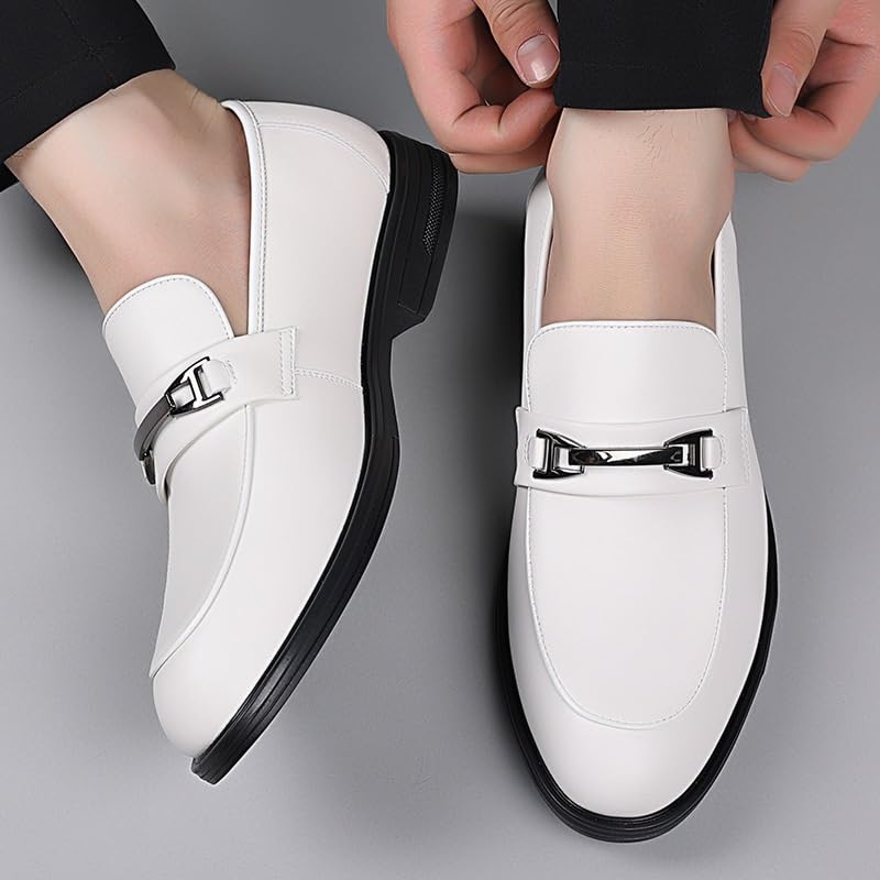 Men's Dress Shoes Vintage Men Slip On Soft Leather Tuxedo Shoes Fashion Classic Business Oxfords Derby Shoes(White,9)3