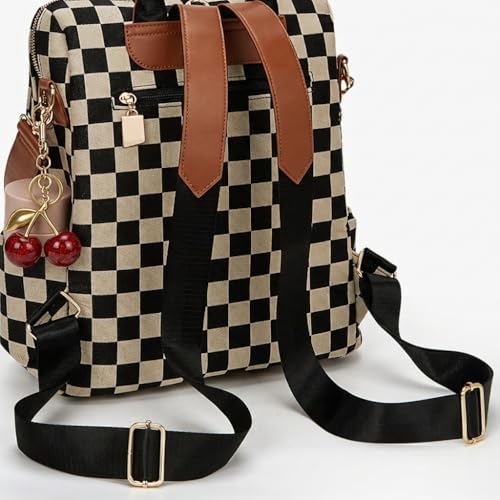 Lushandy Checkered Backpack Purse for Women Laptop Backpack for Work Travel - image 6