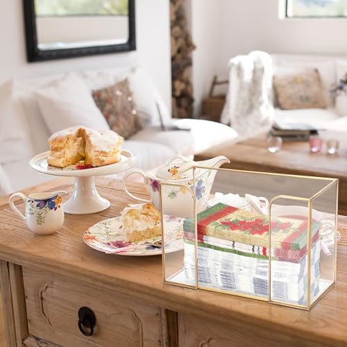 TOLIDA Rectangular Glass Paper Towel Holder - Gold Glass Folded Paper Towel Dispenser for Tabletop Dinner, Hand Towels Holder, Multi-Functional Storage Holder for Cosmetics and Coffee Jars - Image 4