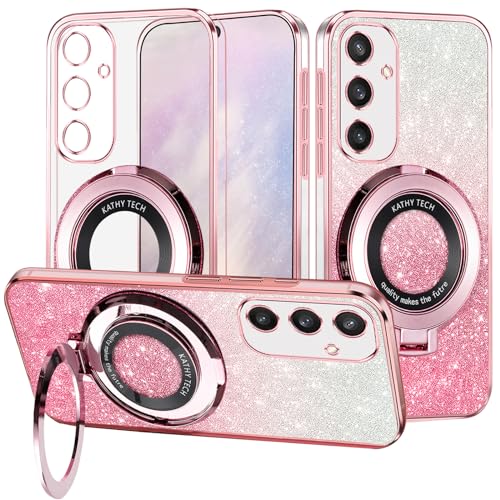 Coque Samsung S24 silicone paillettes rose avec anneau de support souple