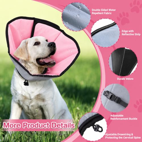 Image of Dog Cone Collar for Dogs After Surgery Extra Long, Adjustable Comfy Dog Elizabethan Pet Collar Cone for Large Dogs Anti-Lick Protective Wound (Pink, M)