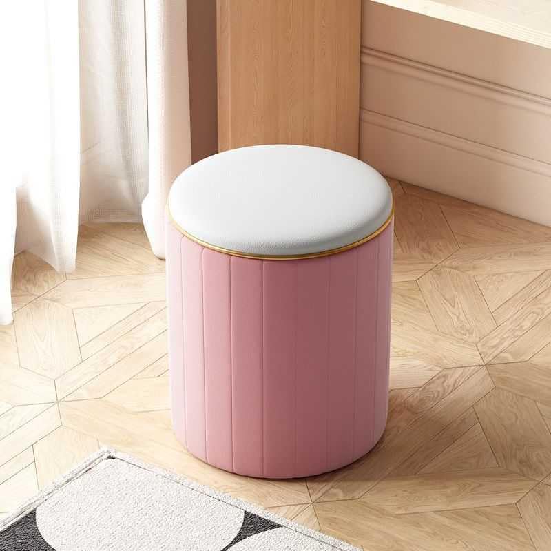 Generic Light Gray Upholstered Foot Stool Storage Ottoman Vanity Stool - Round Footrest for Living Room, Bedroom, Dressing Room - Side Table Seat by GeELky