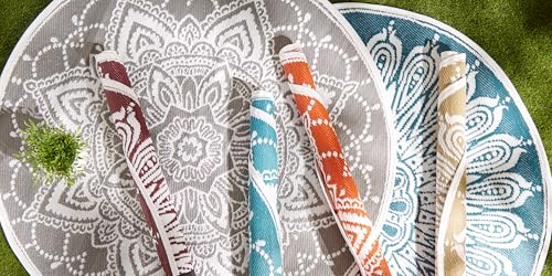 Tapete reversible exterior redondo 5 pies Spice Boho miniatura 5