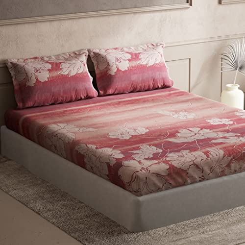 Image of DDECOR - Aleta 100% Cotton Double Bedsheet with 2 Pillow Covers, King Size, Red