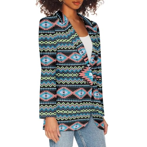 Southwest Ethnic Aztec Geometric Casual Hawaiian Blazers Women's Lapel One Button Blazers Vacation Outfits2
