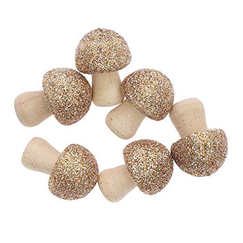 Rico Design 6 Champignons en Bois pailletés dorés