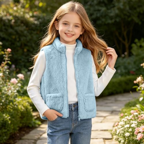 Girls Fleece Vest Stand Collar Full Zip Jacket with Pockets - image 5