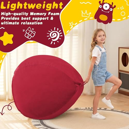 Image of HABUTWAY 2FT Bean Bag Chair, 2' Beanbags Small Bean Bag Chairs with Filling, Teardrop Bean Bag Chair Luxurious Velvet Ultra Soft Fur with Removable Cover (Red)