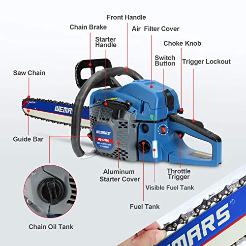WEMARS Gas Chainsaw 52cc 18 Inch Power Chain Saw 2-Cycle Handed Petrol Chainsaws Gasoline Chain Saws Garden Tool for Cutting Wood Outdoor Home Farm Use