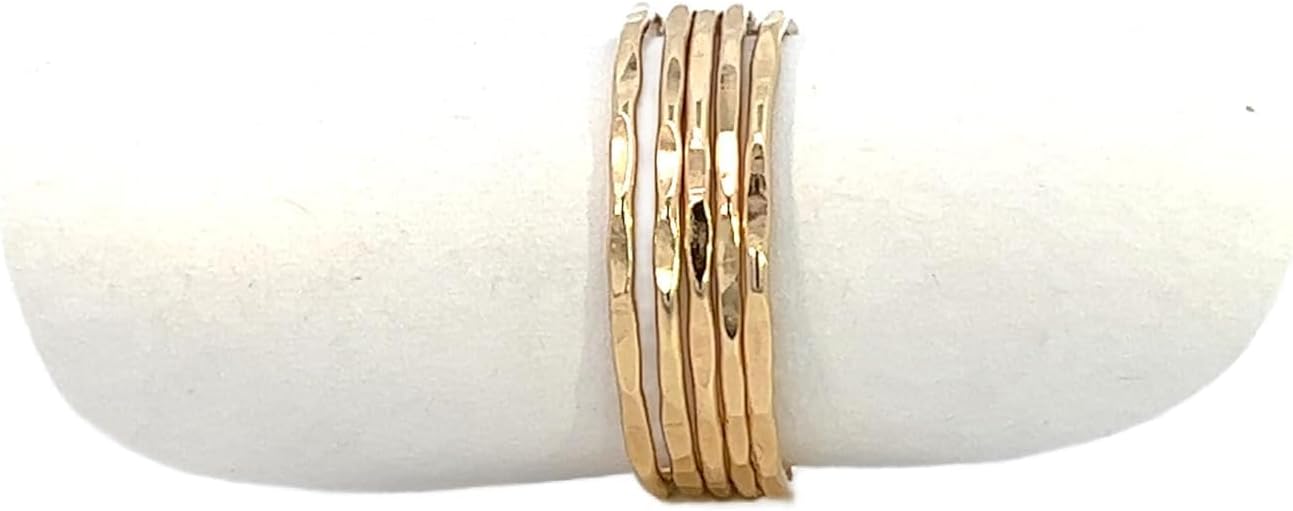 Hammered Gold Ring, Set of 5 Gold Stacking Rings, Minimalist Rings, Skinny Rings for Women