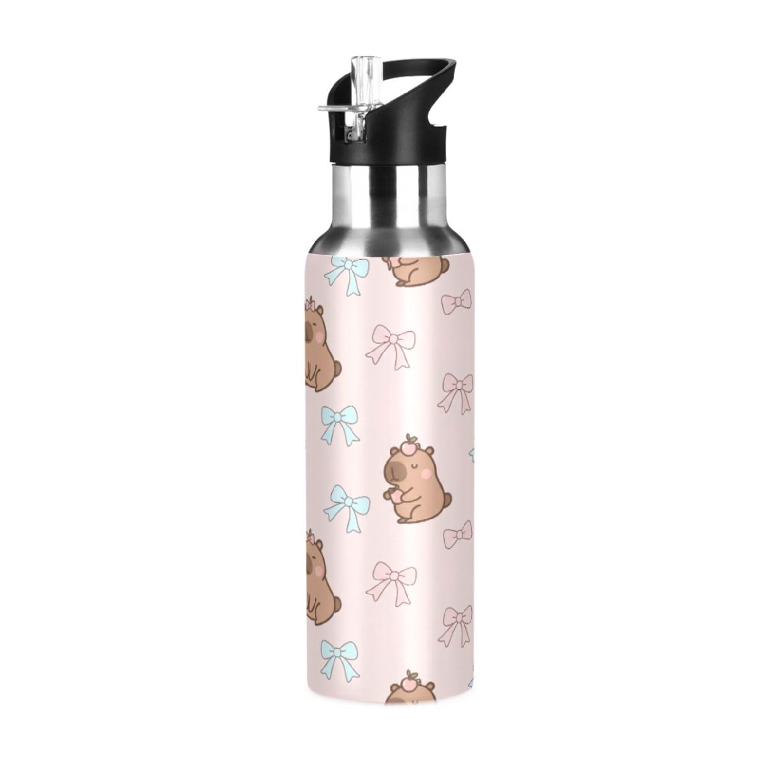 Cgiub Capybara Insulated Water Bottle with Straw & Lid 600 ml BPA Free Leakproof Stainless Steel Water Bottle Vacuum Double Wall Wide Mouth Sports Cupg