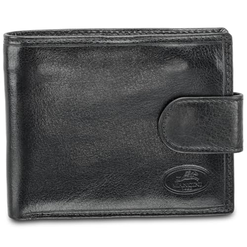 Mancini Equestrian2 Top Grain Leather RFID Secure Wallet with Coin Pocket, Black