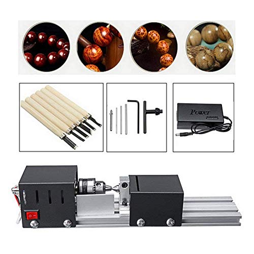 ETE ETMATE 200W Mini Lathe Beads, DIY Working Wood Lathe Milling Machine DIY Grinding Polishing Beads Drill Rotary Tool Set Lathe Set
