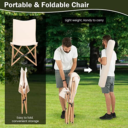 GIANTEX Sillas de Camping 2 Paquetes, Sillas Plegables para Playa, 330 lbs, Silla Mariposa al Aire Libre, Sillas Portátiles para Picnic, Pesca, Senderismo, Montañismo, Marco de Bambú Ligero Sin Montaje (Beige) miniatura 4