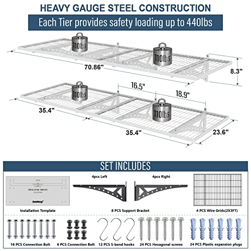Sanhang 2-Pack 2X6Ft Garage Storage Rack, Suitable For Garage, Storage Room Wall-Mounted Storage Shelf, White #TOP3
