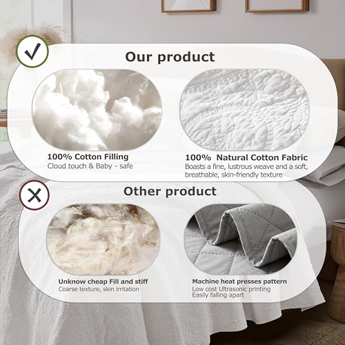 Image of palassio White Paisley 100% Cotton Quilt Twin Size Bedding Sets with 1 Pillow Sham, Boho Floral Lightweight Farmhouse Country Vintage Soft Bedspread Shabby Chic Coverlet for All Season, 2 Pieces