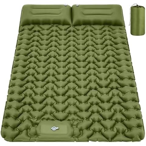 Calanofin Sleeping Pad for 2 Person for Camping, 50D Double Inflating Camping Pad with Pillow Built-in Foot Pump Portable Camping Sleeping Mat for Backpacking, Hiking, Traveling, Tent Cover
