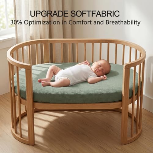 Image of 100% Muslin Cotton Baby Bassinet Sheets for Baby Boy Girls,4-Pack Fitted Bassinet Sheets Set Compatible with Halo Bassinest Swivel Sleeper,Baby Delight,Angelbliss,32 inchX16 inch (Sun Series)