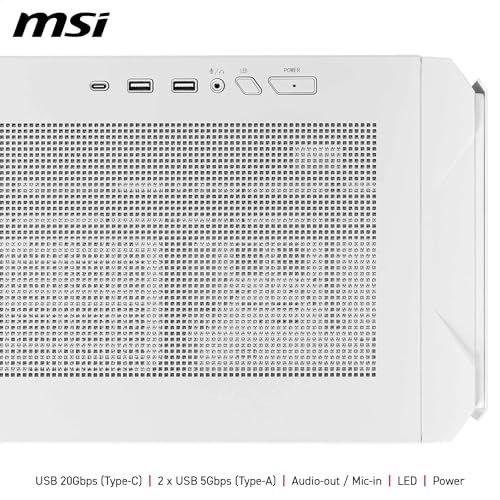 MPG Velox 300R Airflow PZ White Boîtier PC Gaming Moyen Tour, Ventilateur Double Couche 160 mm, fonctionnalités EZ-DIY, Compatible radiateurs de 360 mm et Cartes mères ATX à connecteurs arrière
