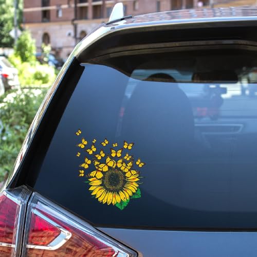 Image of 5pcs Sunflower and Flying Butterflies Bumper Sticker Car Decal for Women Mom Truck Rv Motorhome Windows (7x6)