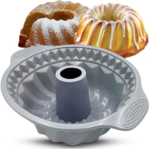EliteHoff Molde de silicona para hornear, molde redondo para hornear con chimenea, molde para tartas acanalado de gran diámetro de 24 cm, molde antiadherente para tartas y cupcakes, sin BPA