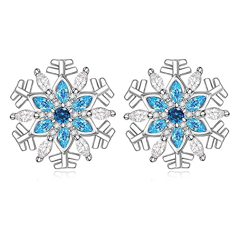 Snowflake Earrings Necklace Bracelet Ring for Women Girls S925 Sterling Silver Frozen Snow Flower Christmas Valentine Jewelry Gifts, Sterling Silver, Cubic Zirconia Cover