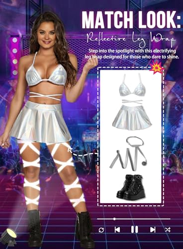 Image of Ella Lust Reflective Rave Leg Wrap for Women - Adjustable Holographic Glow Straps Music Party Accessories EDC Concert Outfits