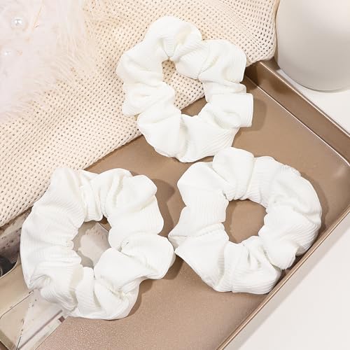 Image of Soft Scrunchies for Women - No Crease, No Damage Hair Ties for Thick or Thin Hair in White - Ponytail Holders, 5-Pack