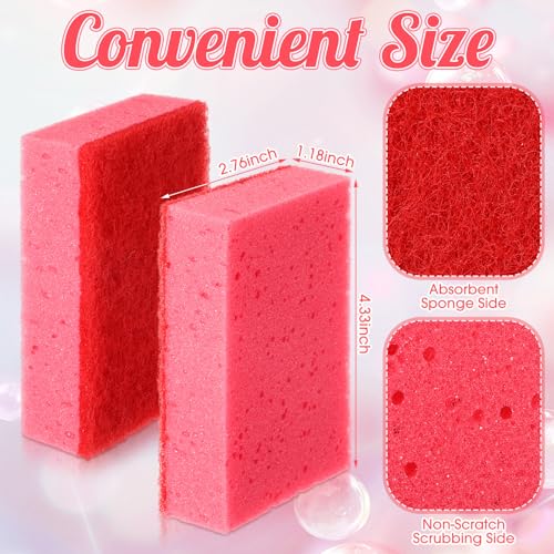 Image of Tioncy 24 Pcs Pink Kitchen Sponge Non-Scratch Scrub Washing Dishes Sponge Bulk Multi Use Dual Sided Scrub for Kitchen Bathroom, Household Cleaning