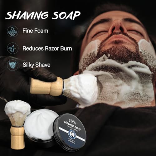 5Pcs Shaving Kit for Men Gift Set Includes Shaving Soap Butter Beard Bib Apron Pre Shave Oil After Shave Lotion Cream Shaving Brushes Mens Shave Christmas Birthday Day Fathers Day Stocking Stuffers - Image 4