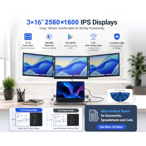 Image of TriCreate 16 QHD 16 inch Triple Portable Monitor Extender for Laptop