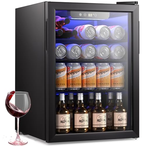 ZAFRO Mini Fridge 100 Cans Compressor Wine Cooler Refrigerator Freestanding Wine Cellar Front Glass Door and Temperature Memory Function for Soda Beer Bar Office Home 2.6 cu.ft